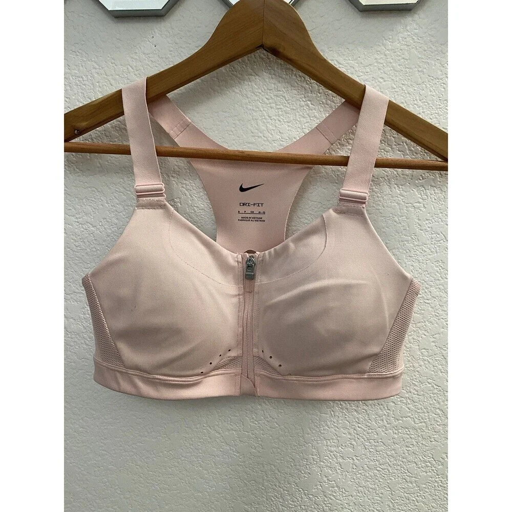 Nike Dri-FIT Alpha High-Support Padded Zip-Front Sports Pink Bra Small
